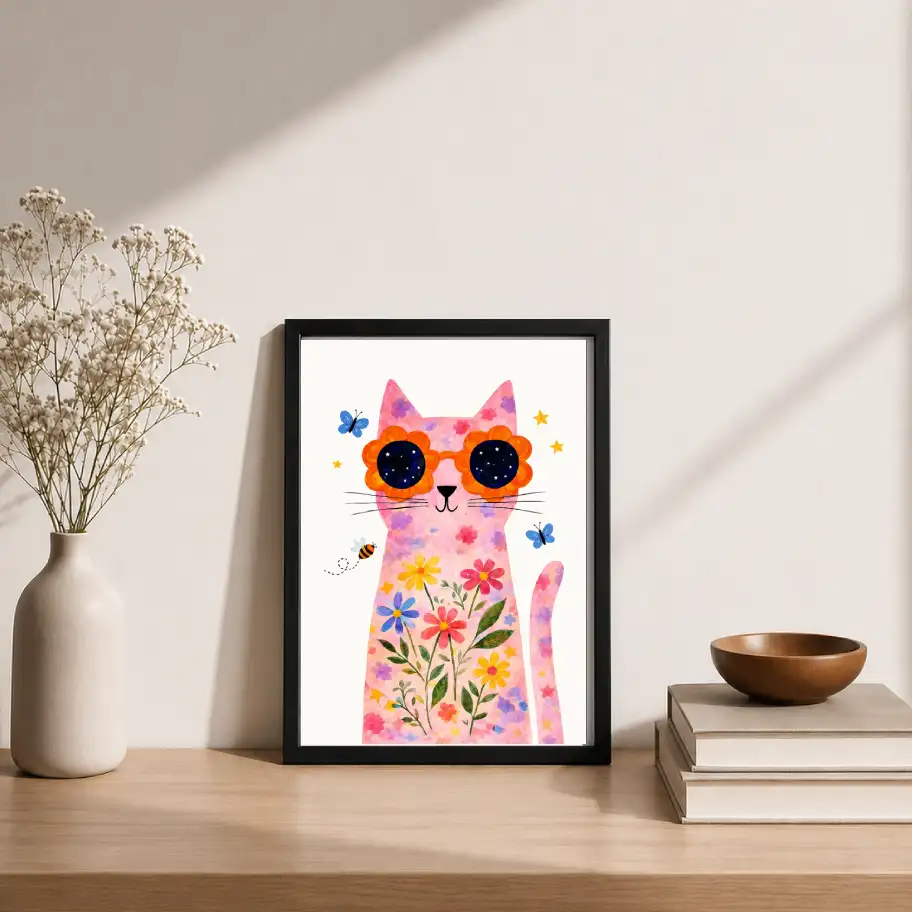 Pink Cat Poster | Animal Posters