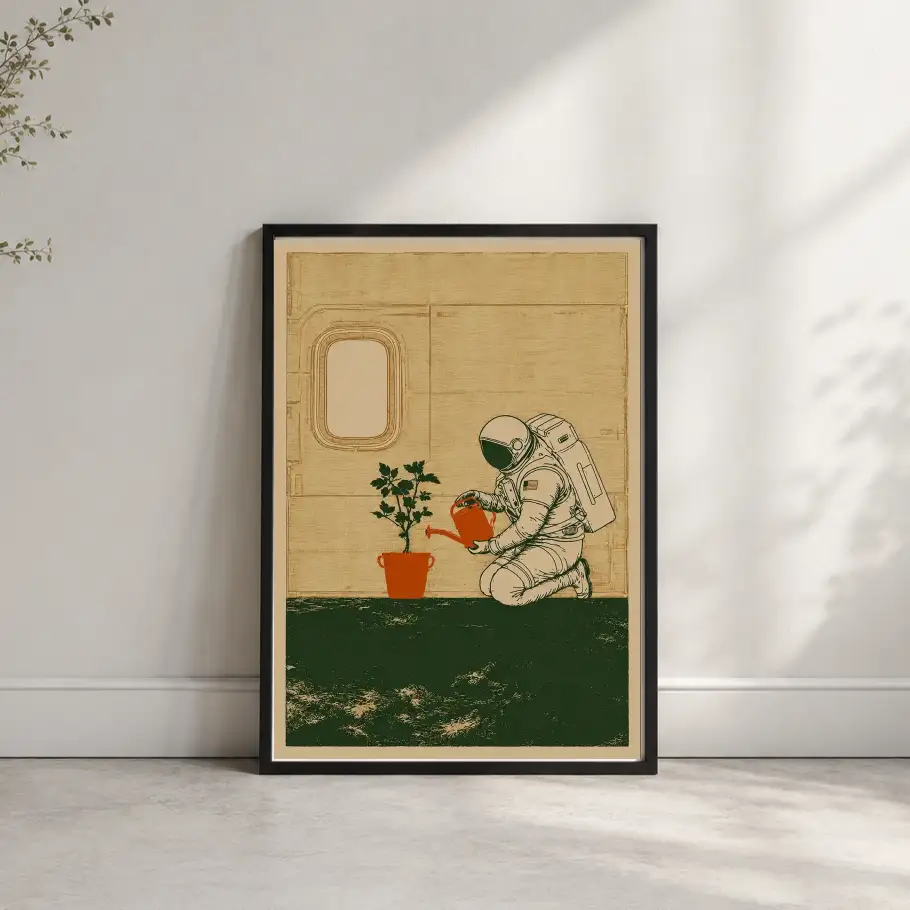 Astronaut Watering a Plant Poster
