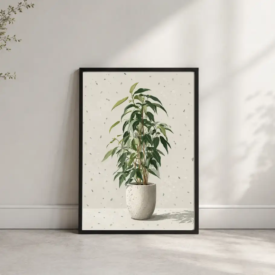 Tall green indoor plant in a textured white pot against a minimal speckled background mockup