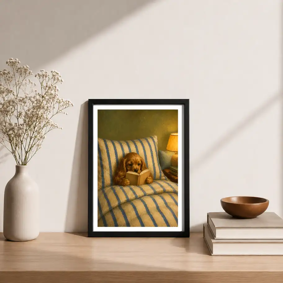 Bedtime Reading Cute Dog | Animal Posters