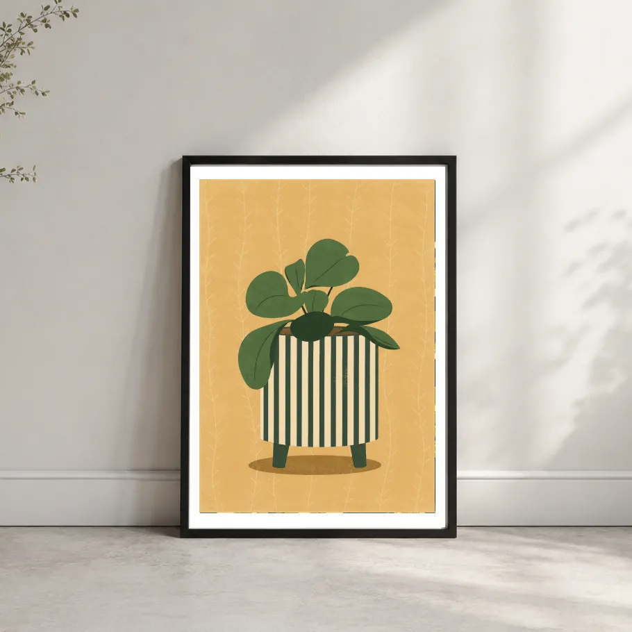 Striped Pot Houseplant Poster Mockup