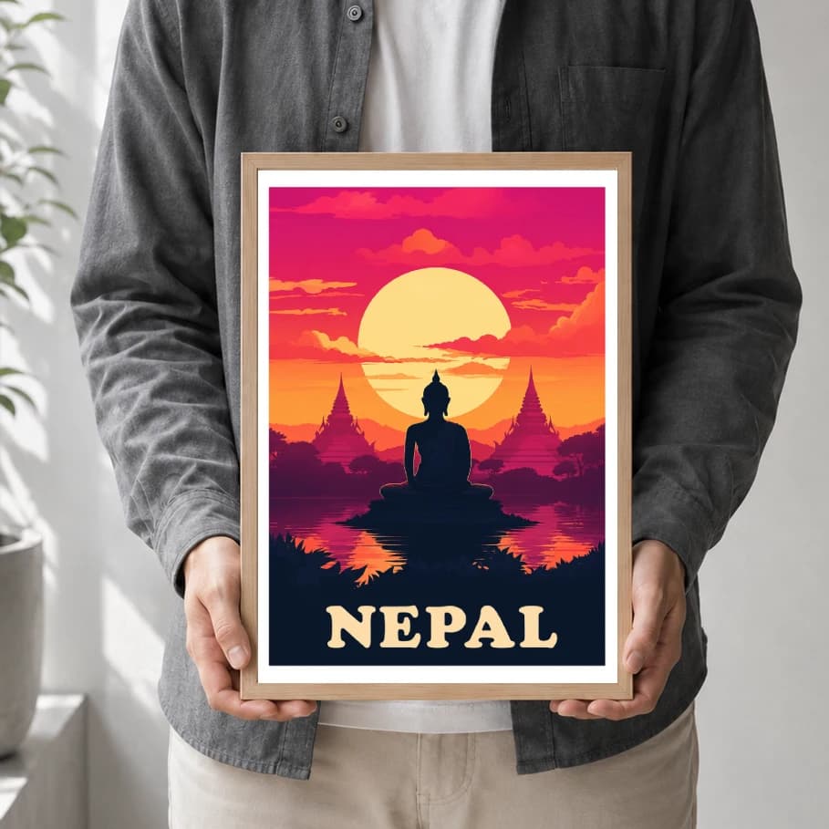 Nepal Buddha Sunset Poster