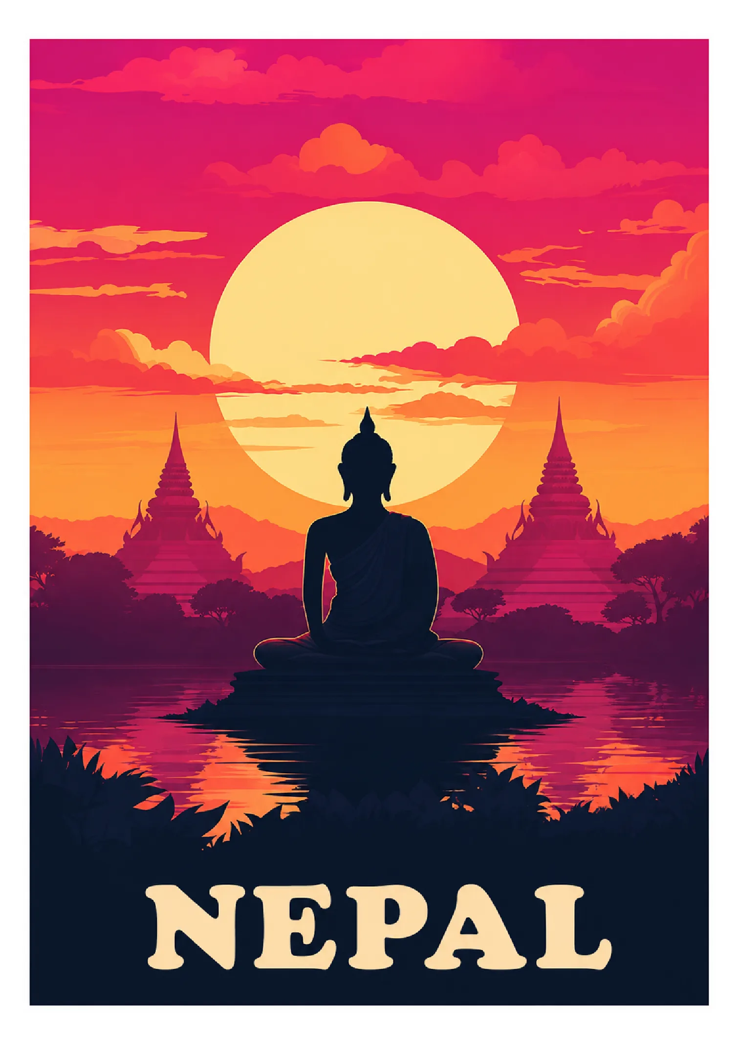 Nepal Buddha Sunset Poster