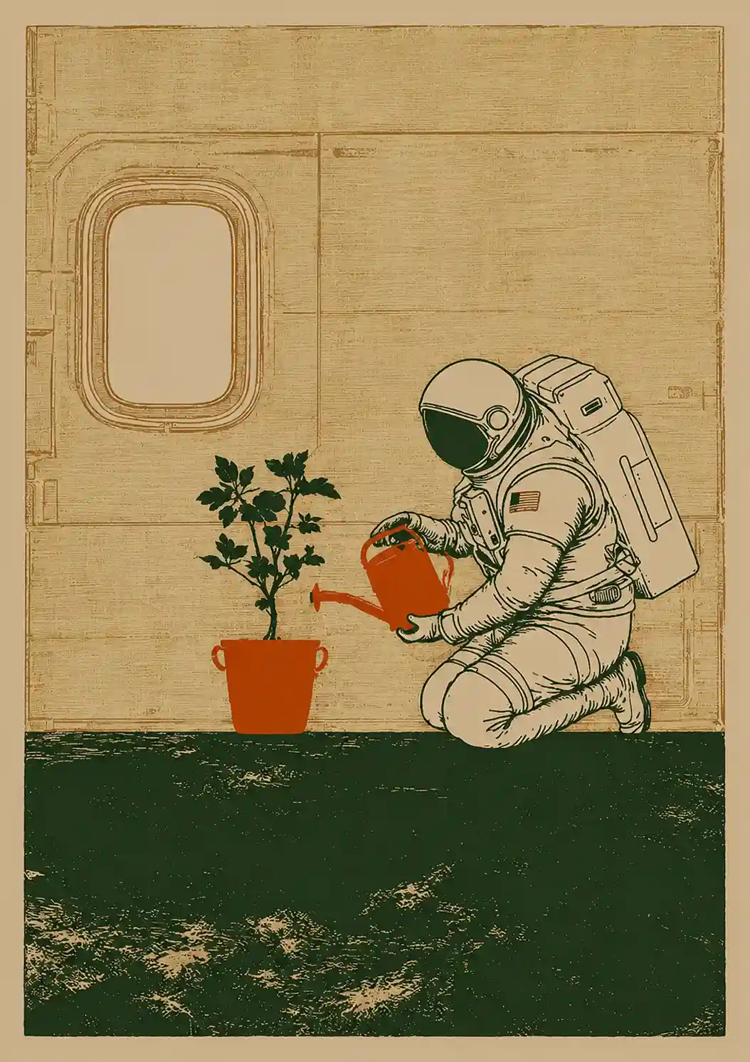 Astronaut Watering a Plant Poster