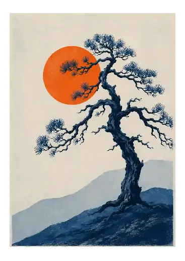Lone Pine and Orange Sun | Plant Life Poster