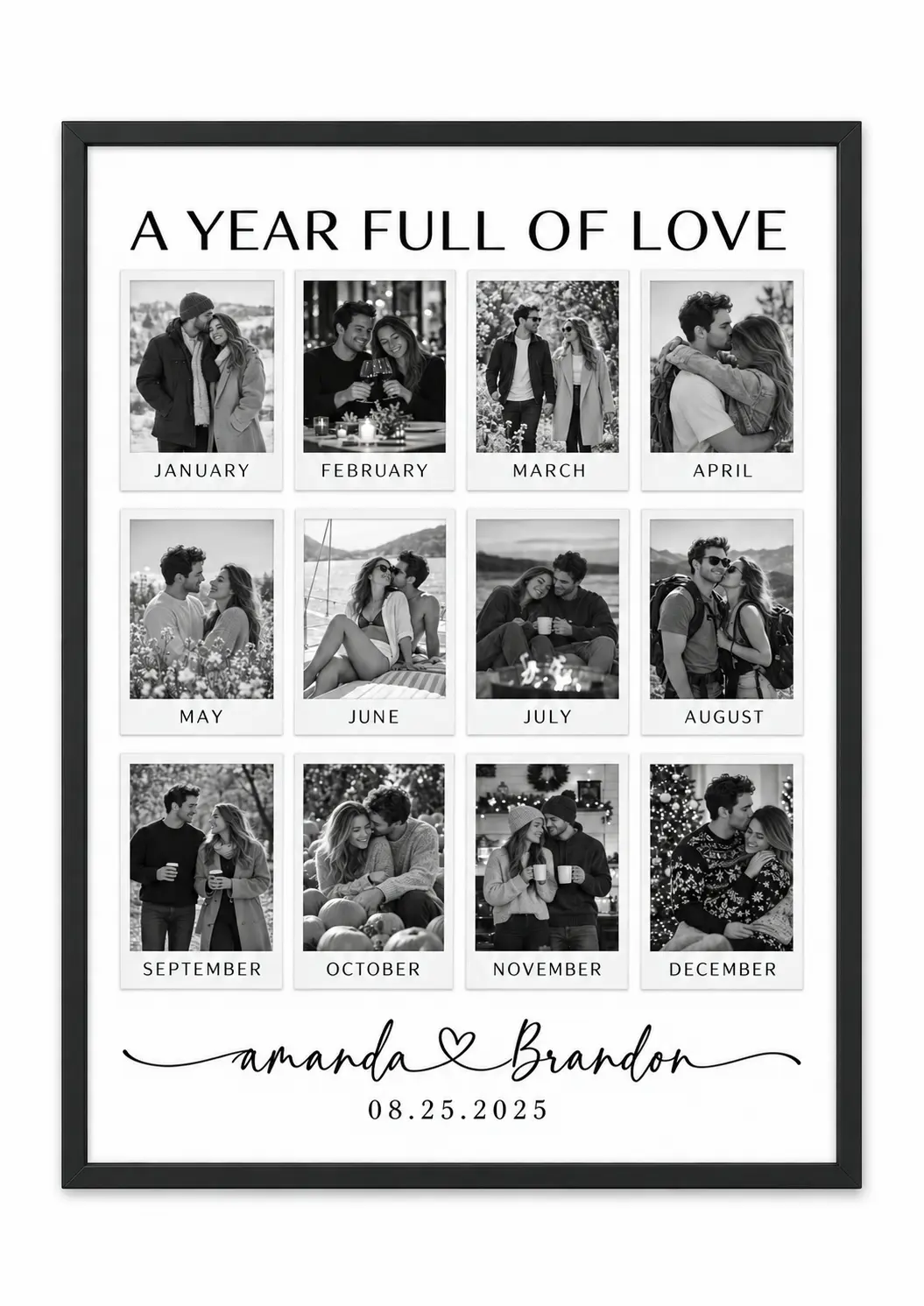 Anniversary photo collage with a personalised calendar in the centre