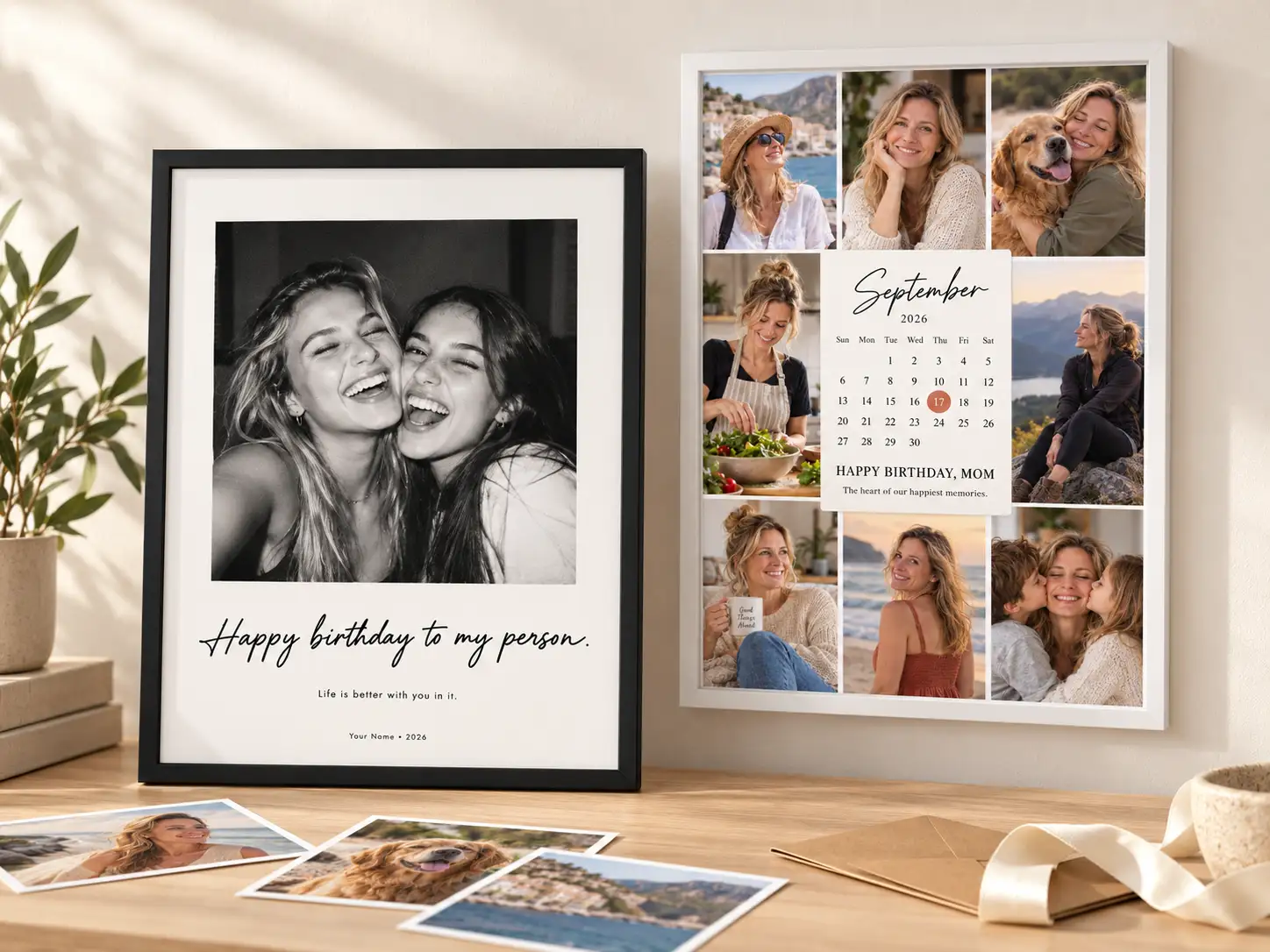 Personalised birthday calendar collage with family photographs