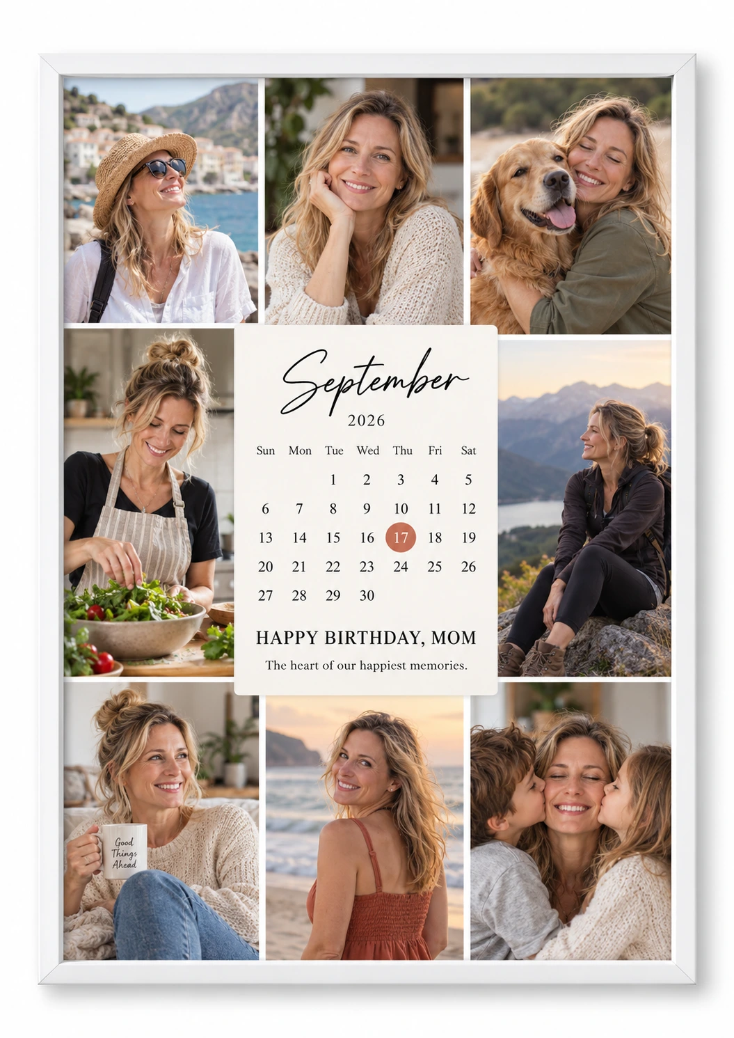 Birthday calendar collage with ten personal photographs