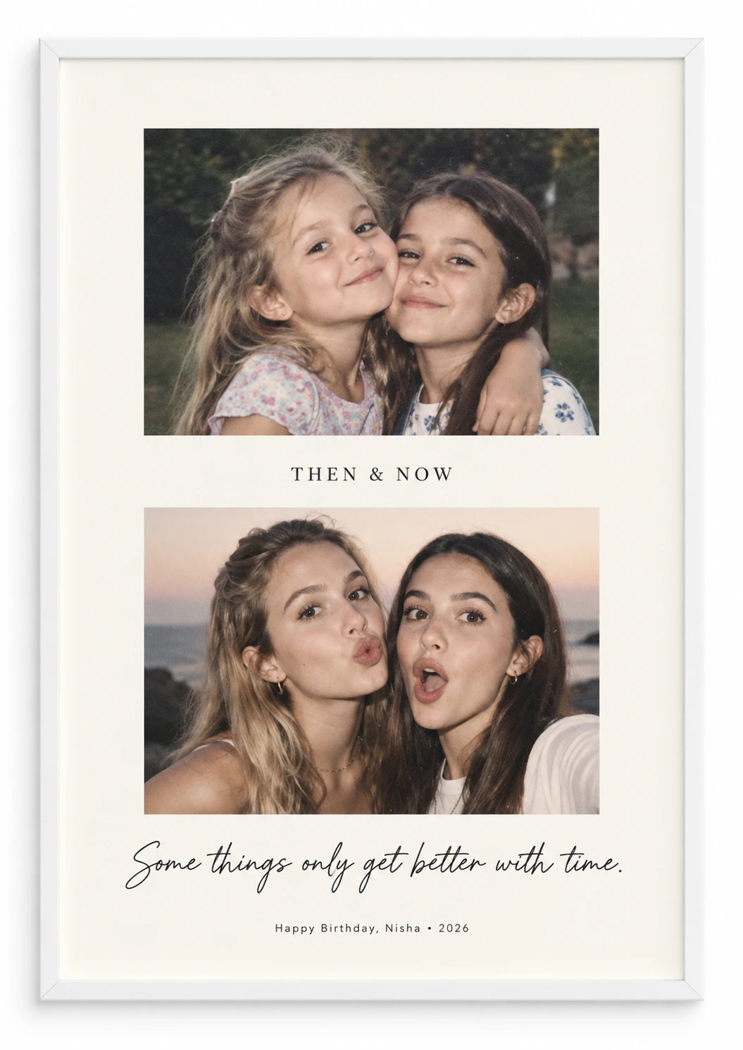 Then and Now friendship birthday poster with two photos