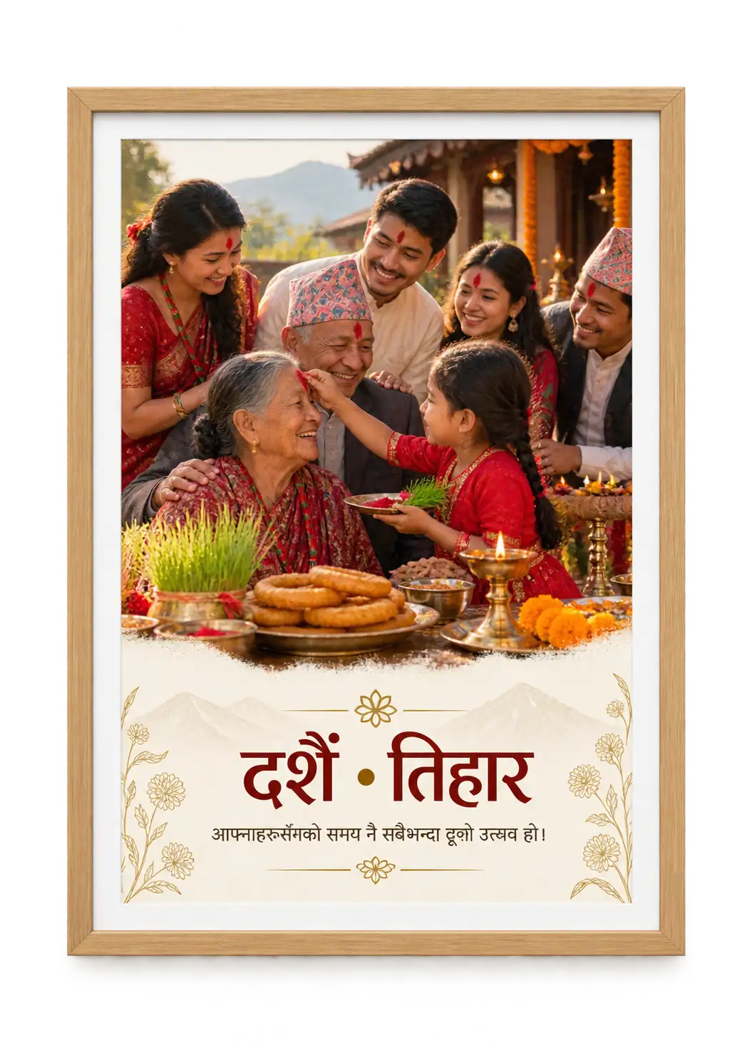 Personalised framed Dashain blessing poster
